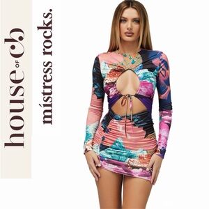 House of CB x Mistress Rocks Fame Keyhole Bodycon Mini Dress Sz S Statement NWT